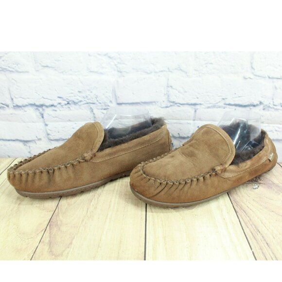 LL Bean Dark Brown Suede Wicked Good Shearling Lined Venetian Slippers Size 9 M - Picture 2 of 9